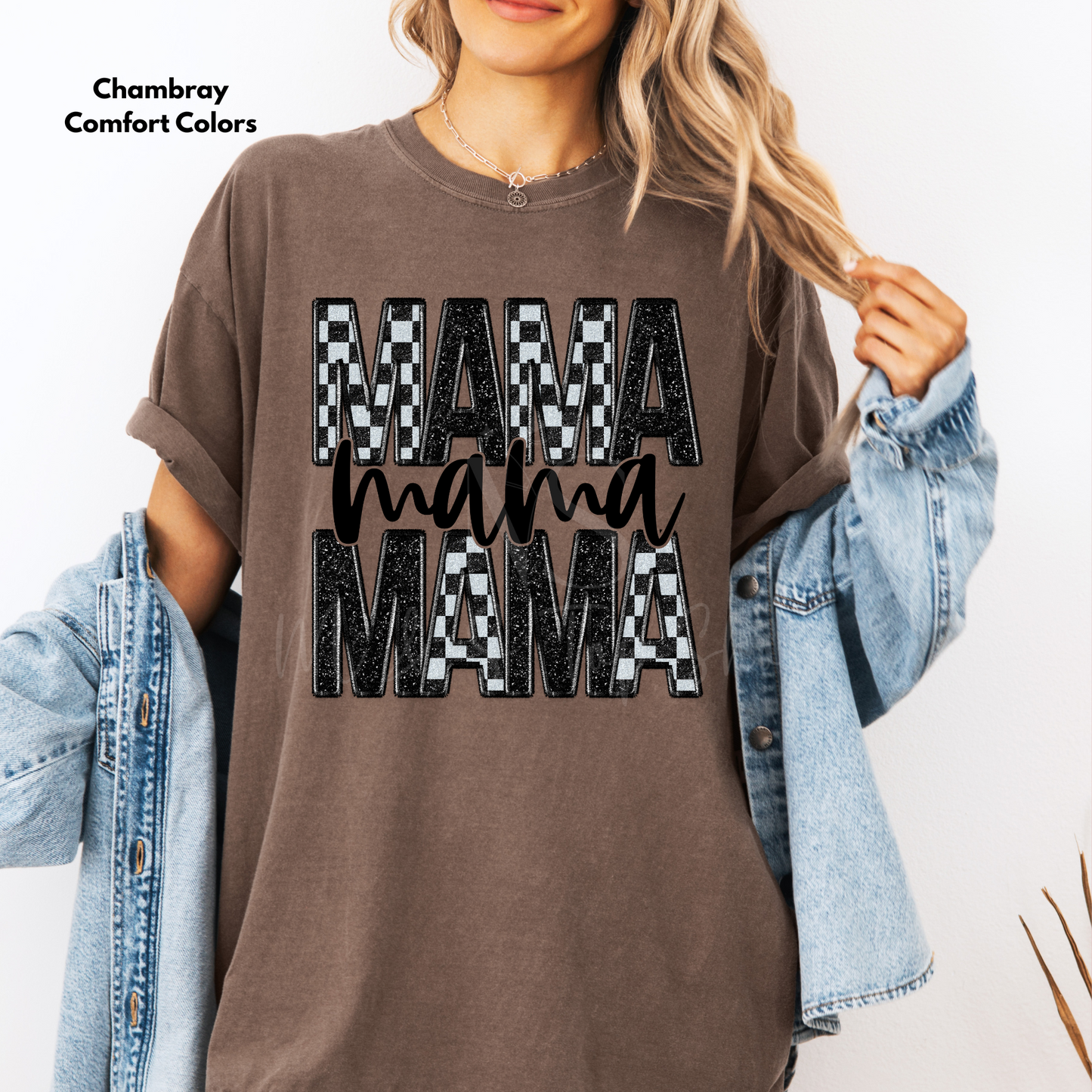 MAMA stacked faux glitter